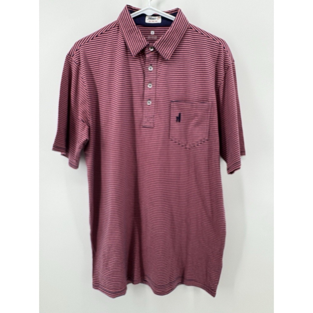 Johnnie-o Blush & Blue Short Sleeve Striped Polo Shirt Men's Size Medium Cotton